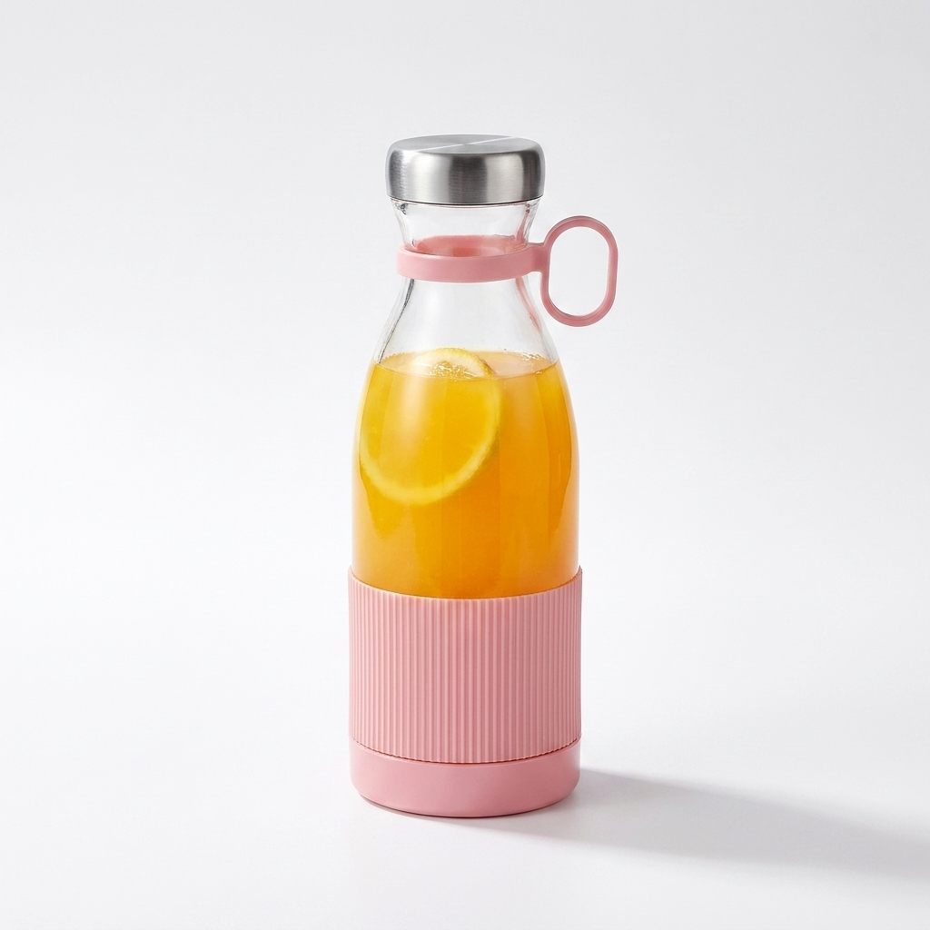 Portable rechargeable juice blender with fresh orange juice